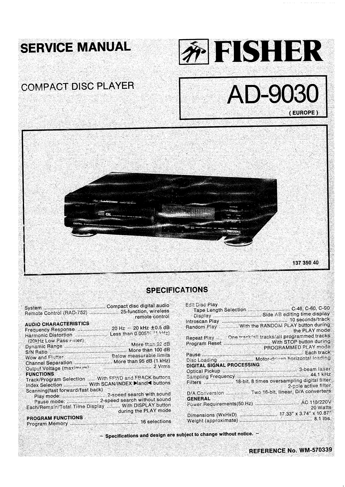 Fisher AD-9030 Service manual