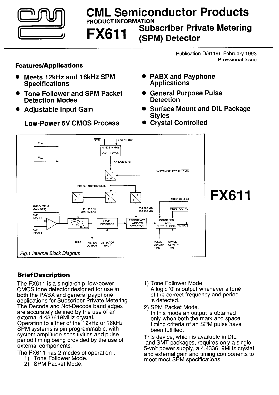 Consumer Microcircuits Limited FX611LS, FX611LG, FX611J Datasheet