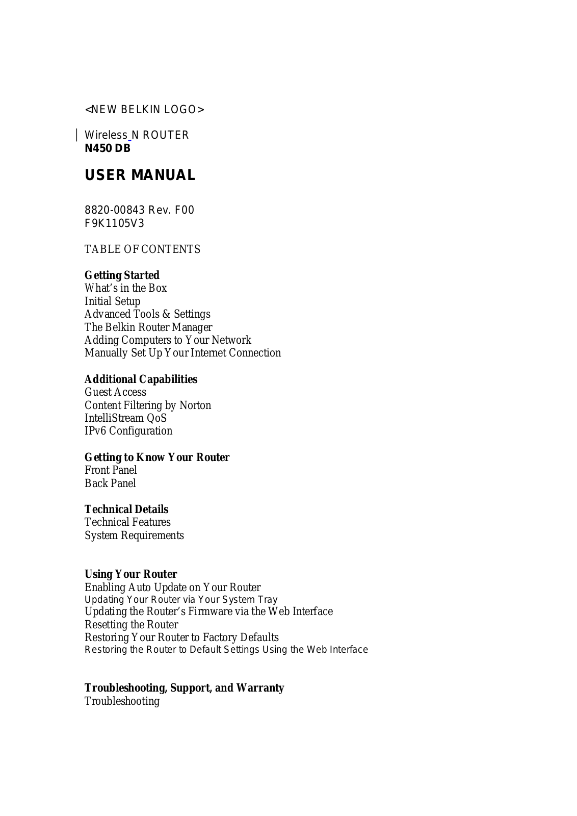 Belkin F9K1105V3 User Manual