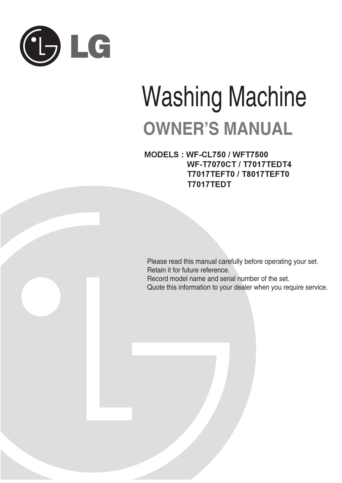 LG WF-CL750 User Manual