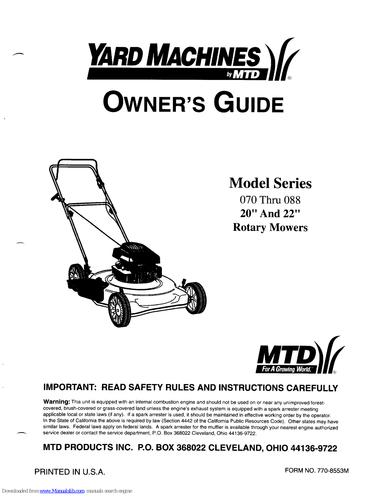 Yard Machines 099 Owner's Manual