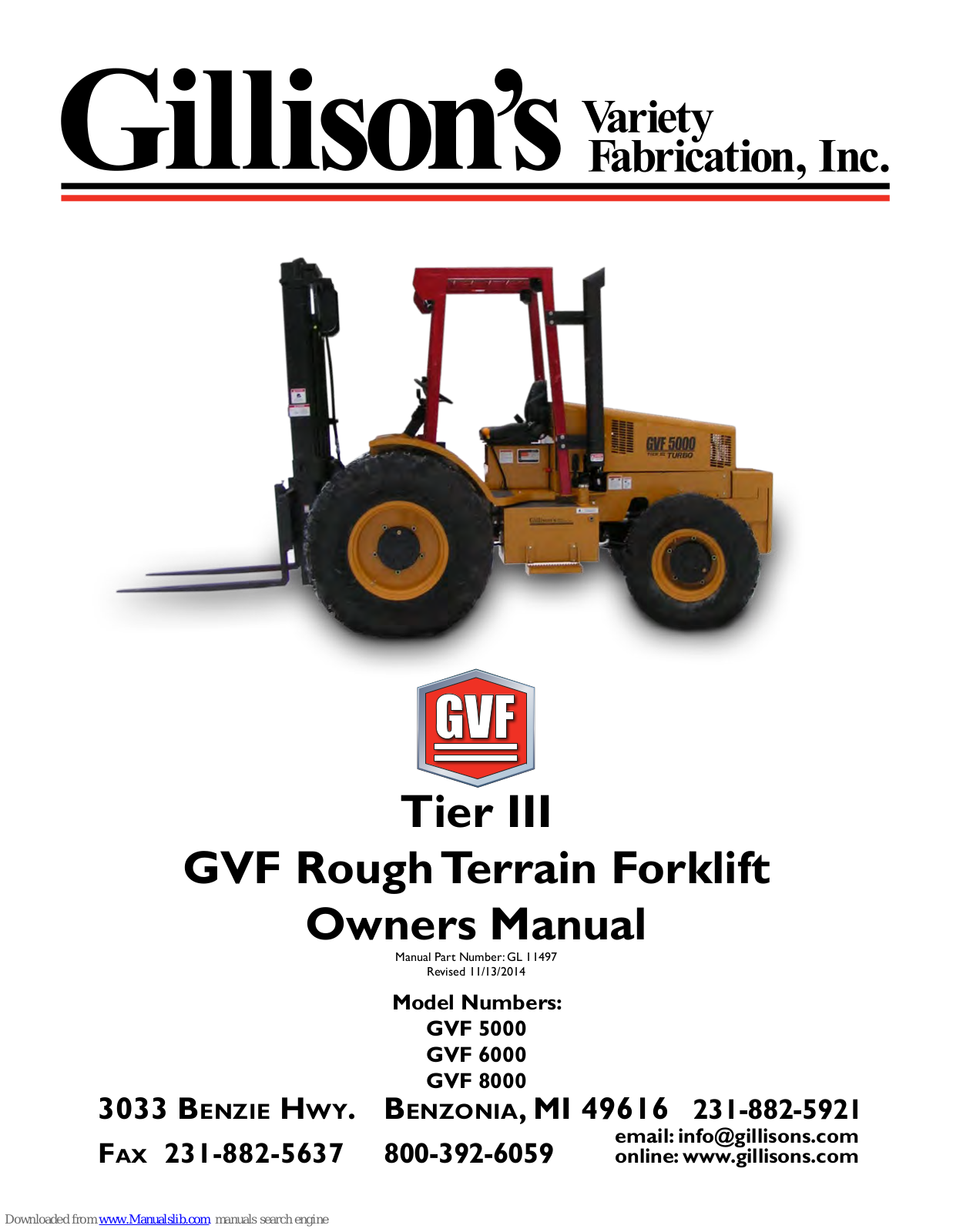 Gillison's Variety Fabrication GVF Tier III, GVF 5000, GVF 6000, GVF 8000 Owner's Manual