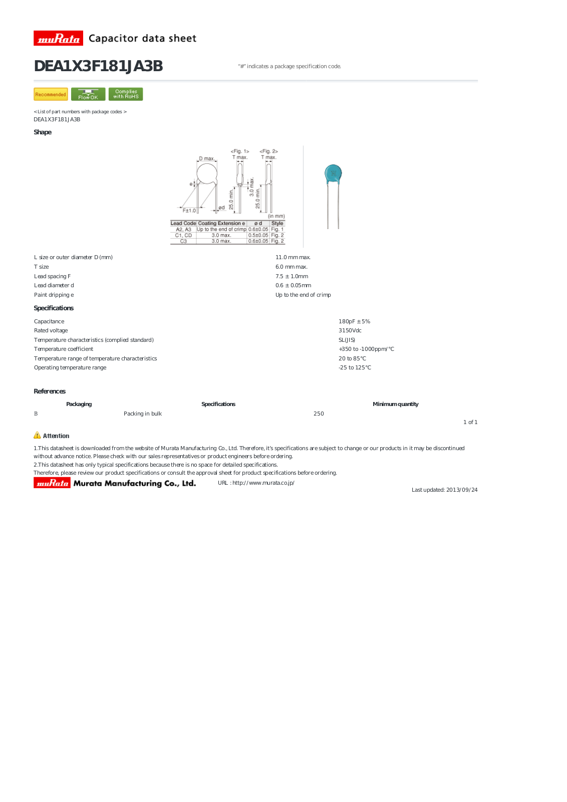 Datasheet DEA1X3F181JA3B Specification - ManualMachine.com