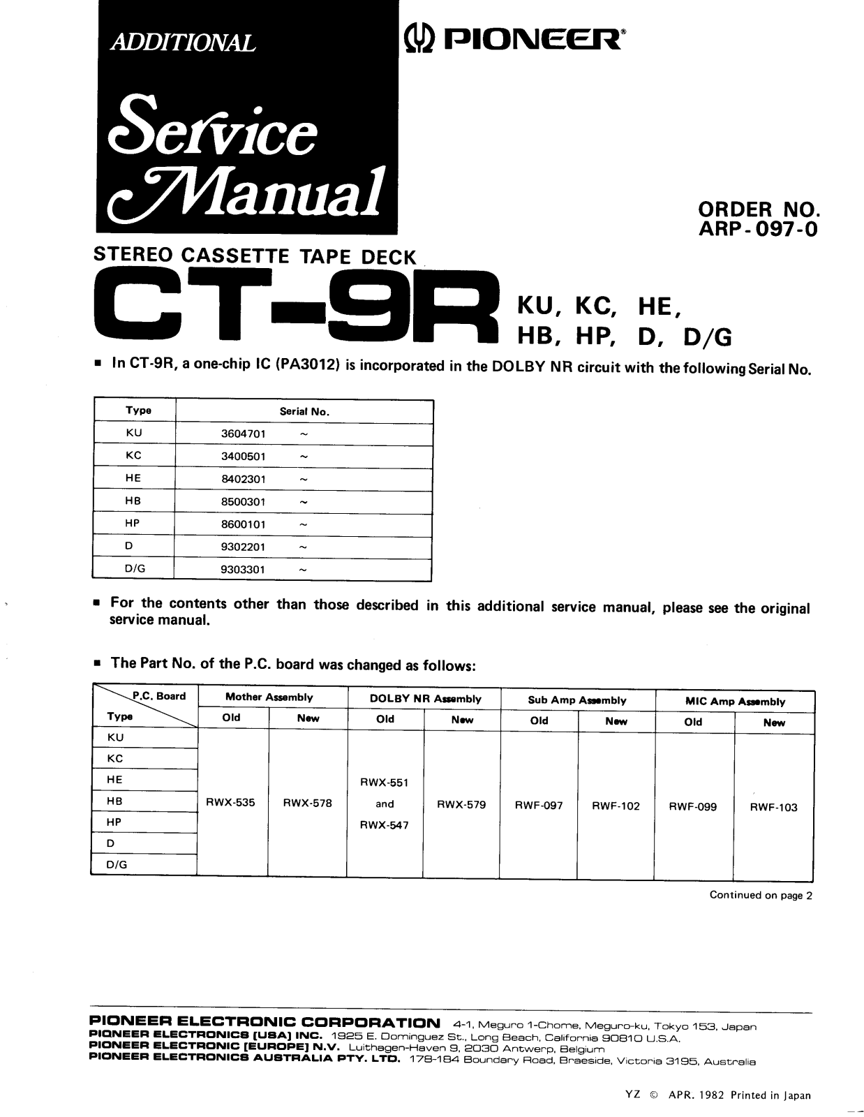 Pioneer CT-9-R Service manual