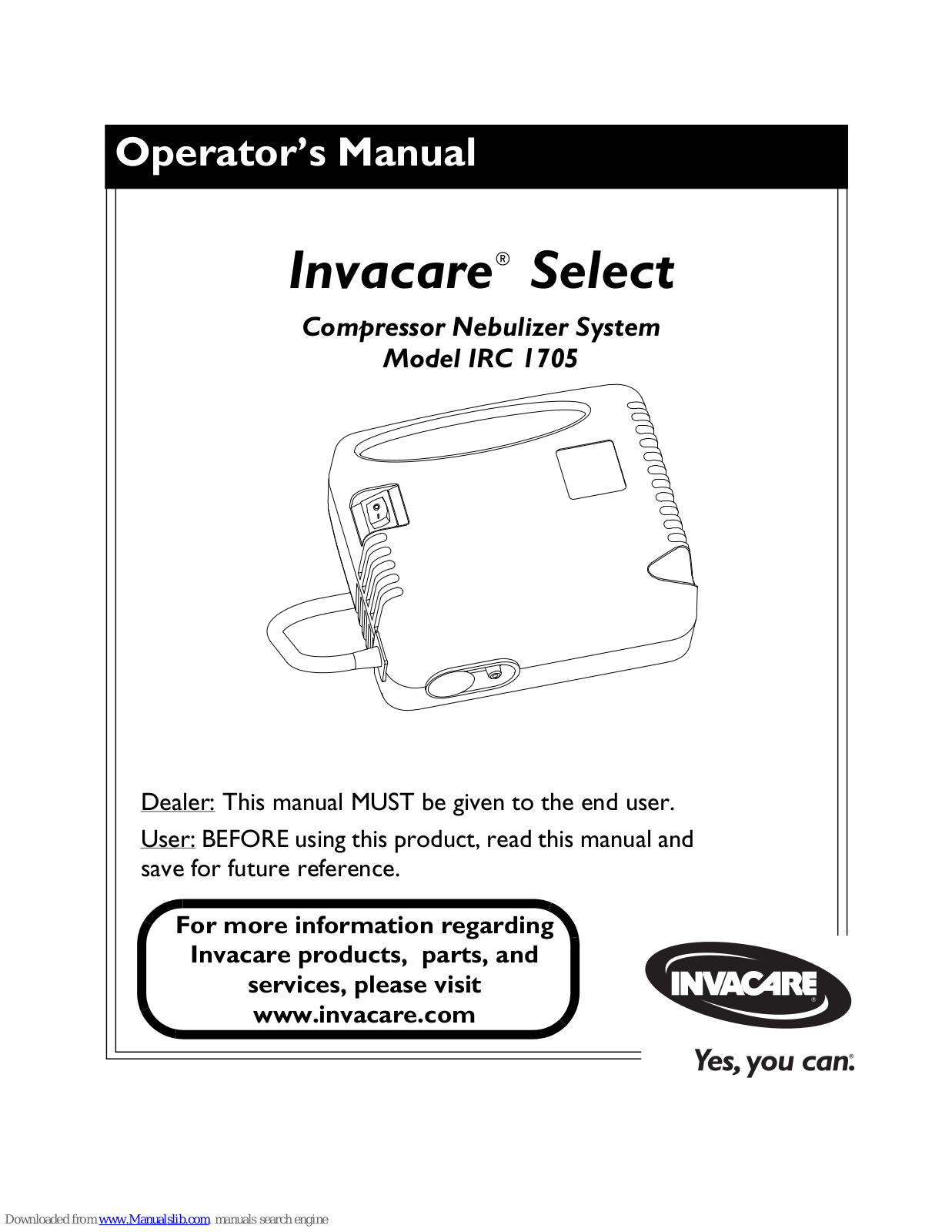 Invacare Select IRC1705 Operator's Manual