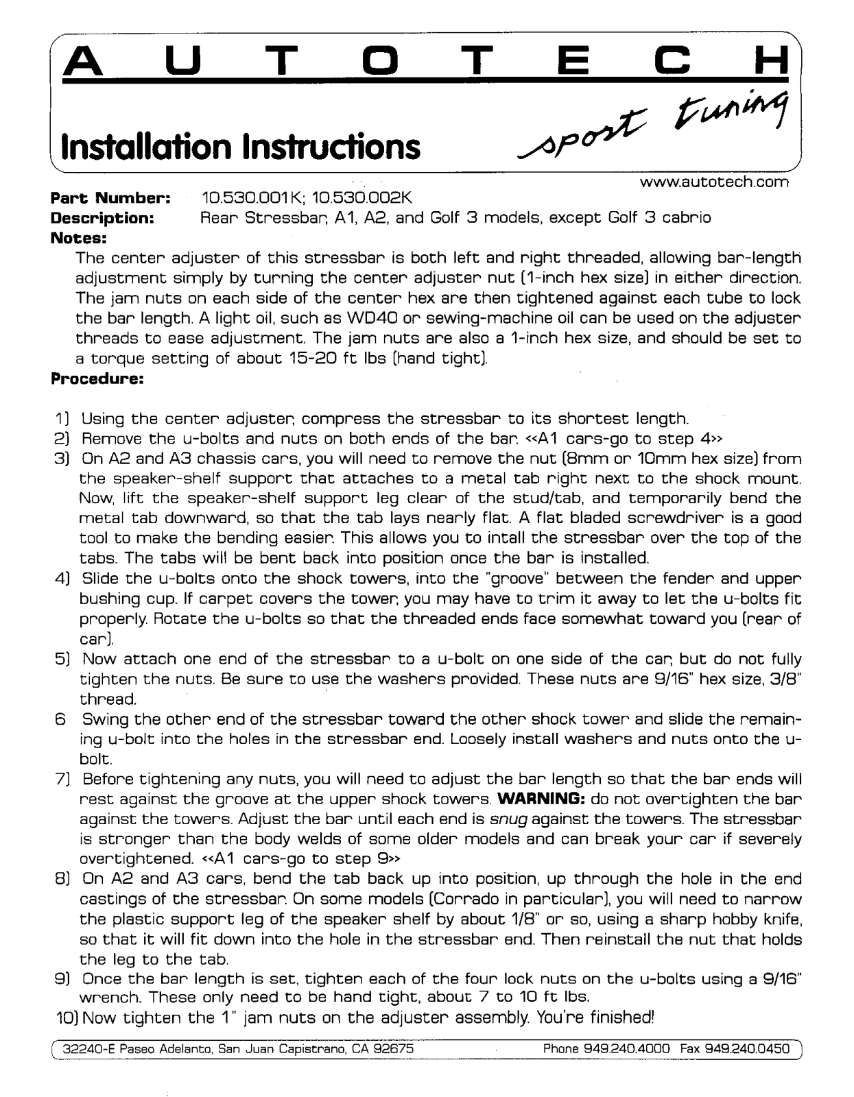 Autotech 10.530.001K-002K User Manual