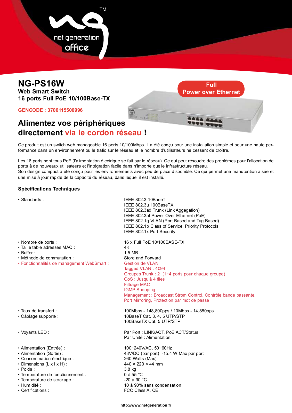 Net generation NG-PS16W User Manual