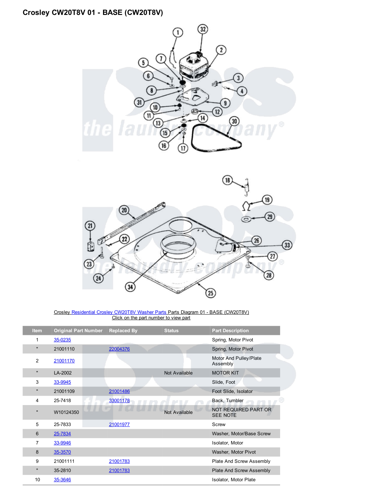 Crosley CW20T8V Parts Diagram