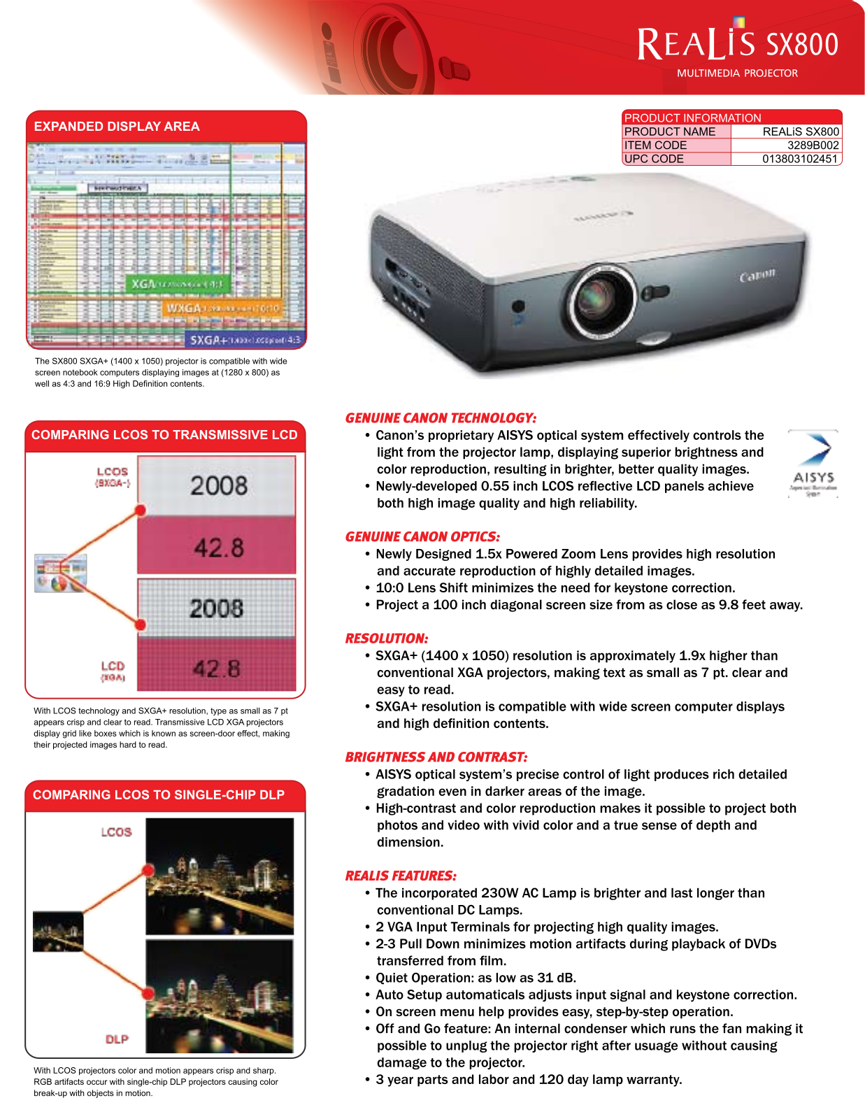 Canon SX800 Product Sheet