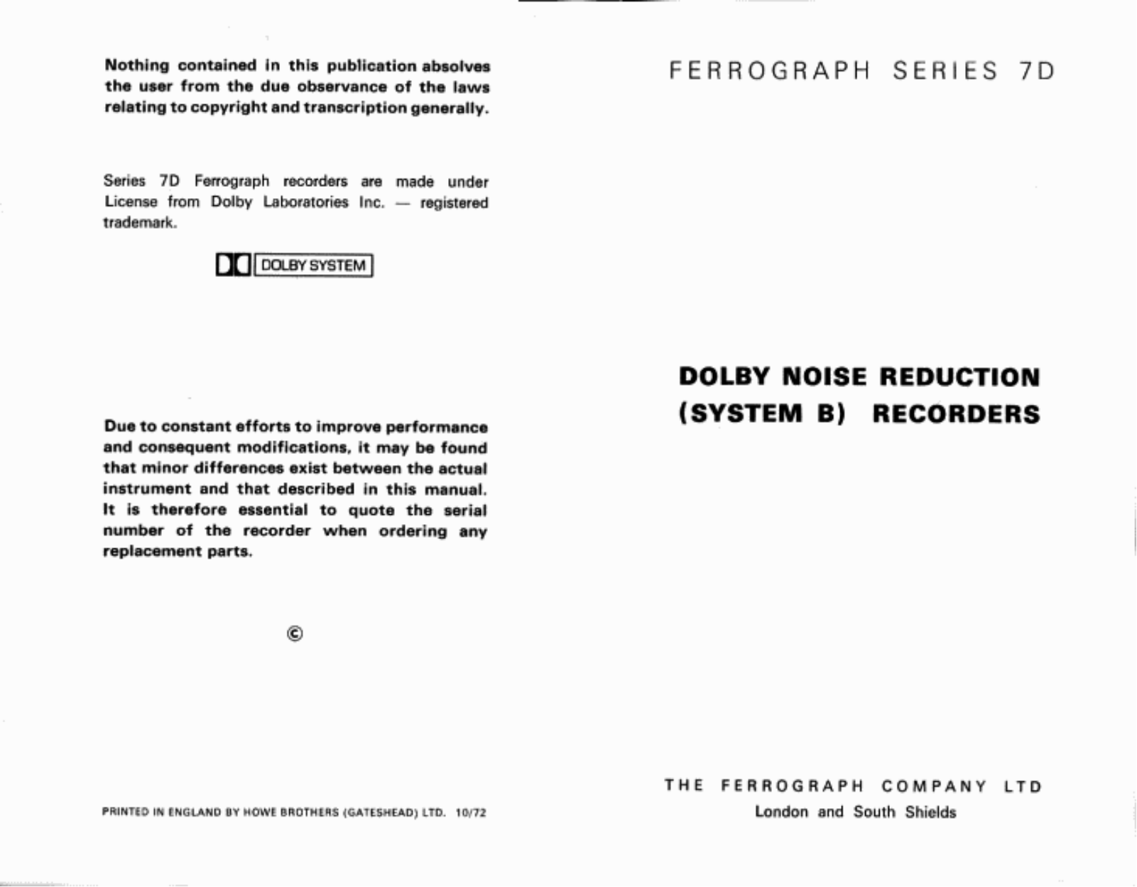 Ferrograph 7-D Owners manual