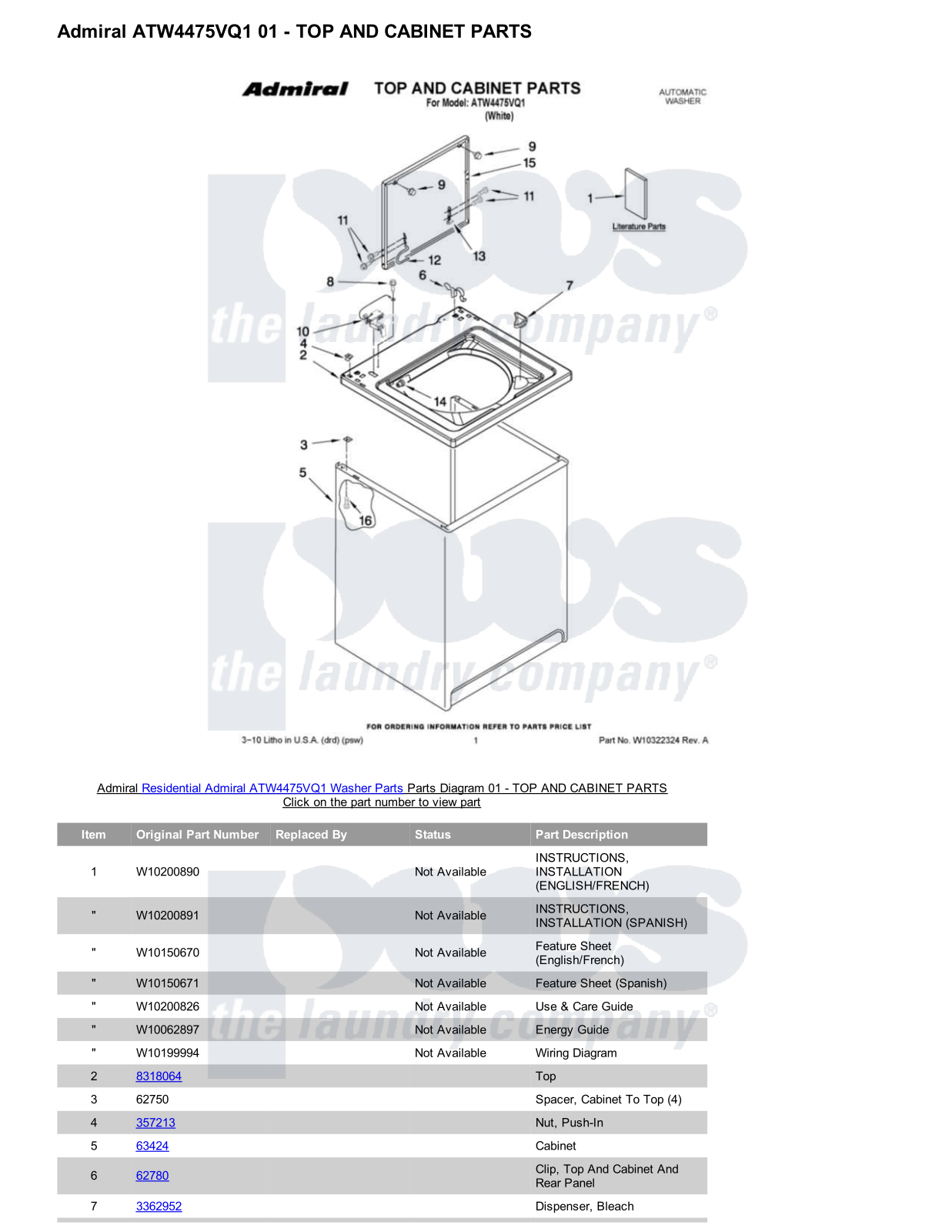 Admiral ATW4475VQ1 Parts Diagram