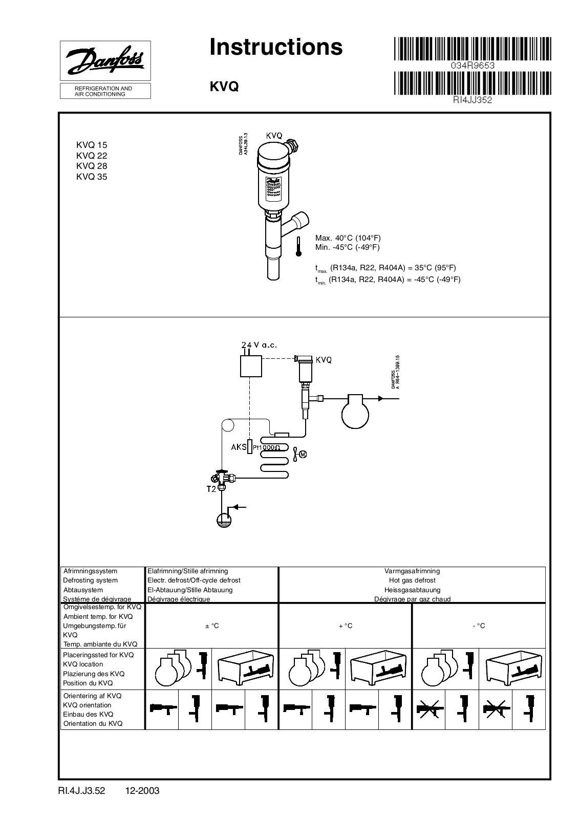 Danfoss KVQ 15, KVQ 35, KVQ 22, KVQ 28 Installation guide