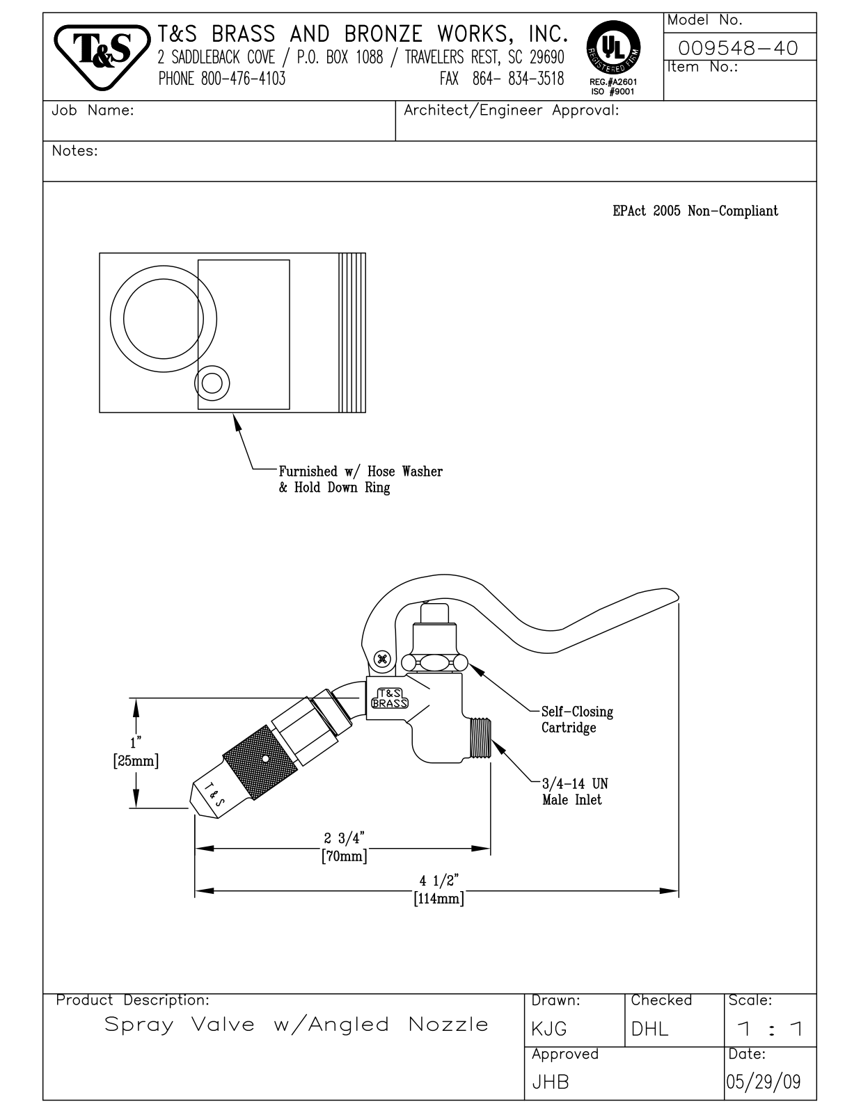 T&S Brass 009548-40 User Manual