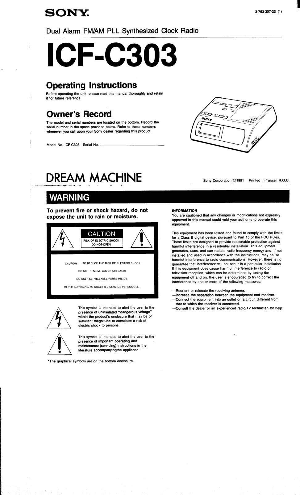 Sony ICF-C303 User Manual