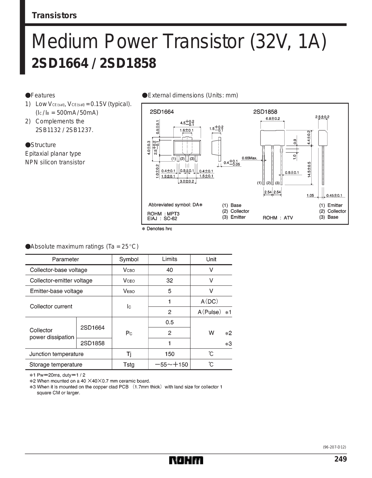 ROHM 2SD1858, 2SD1664 Datasheet