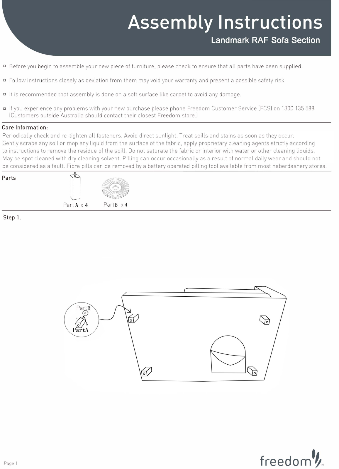 Freedom Landmark RAF Sofa section Assembly Instruction