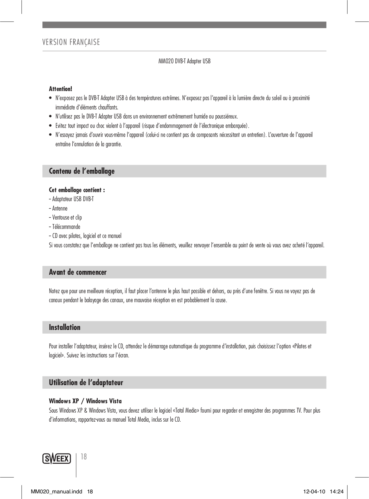 Sweex MM020 User Manual