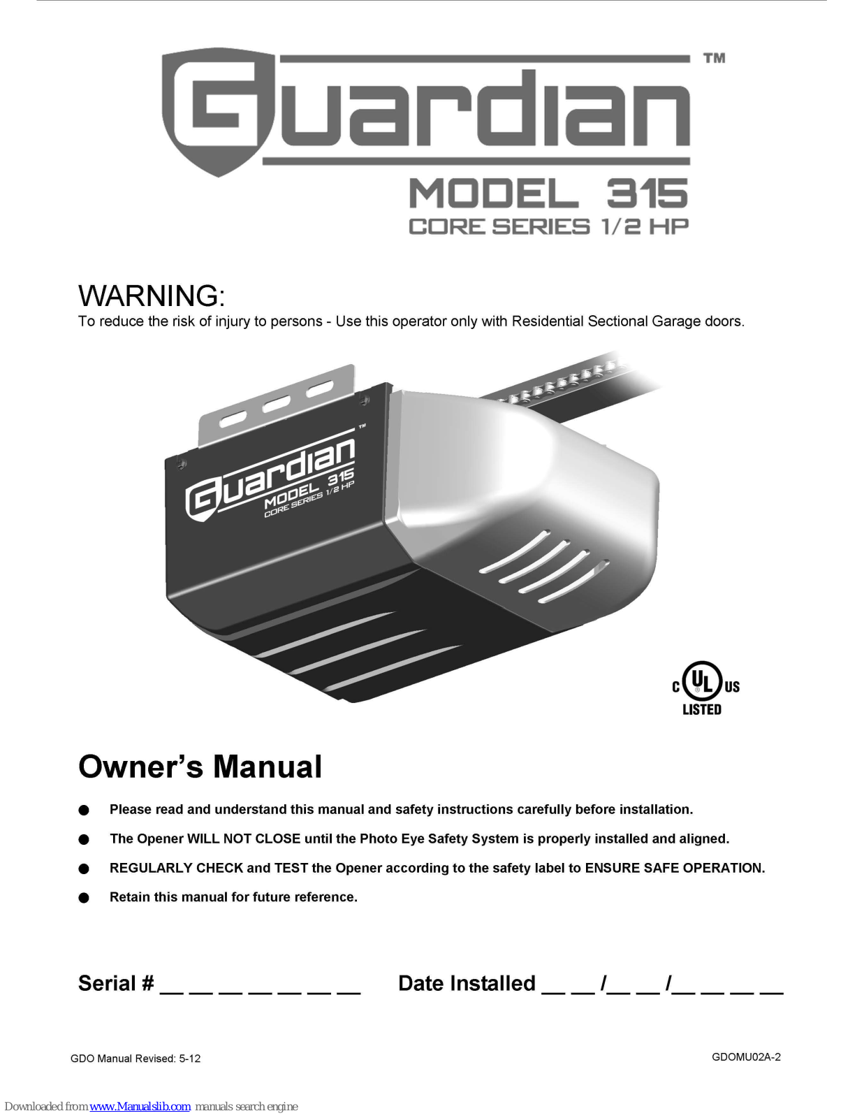 Guardian 315 Owner's Manual