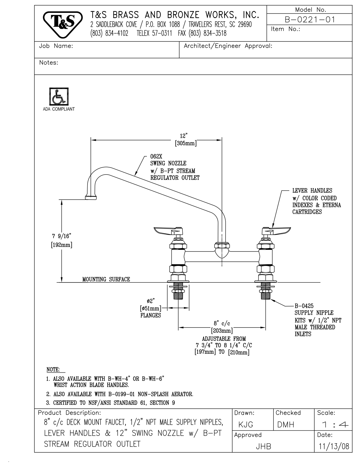 T&S Brass B-0221-01 User Manual