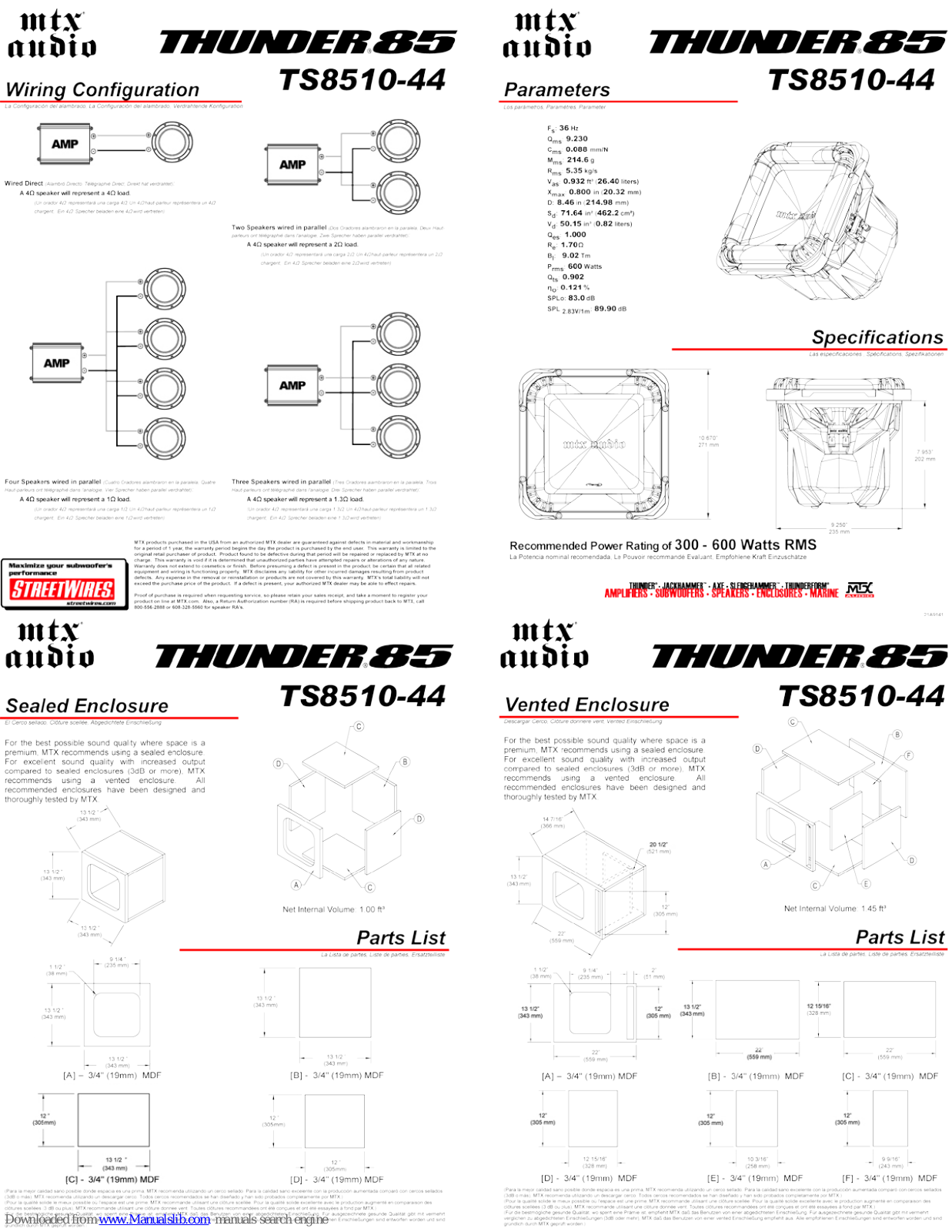 MTX Thunder TS8510-44, Thunder 85 Connection Manual - ManualMachine.com