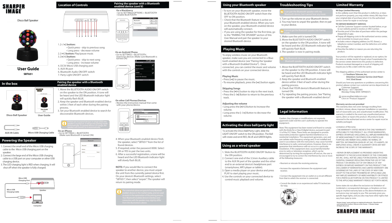 Sharper image SBT651 User Manual