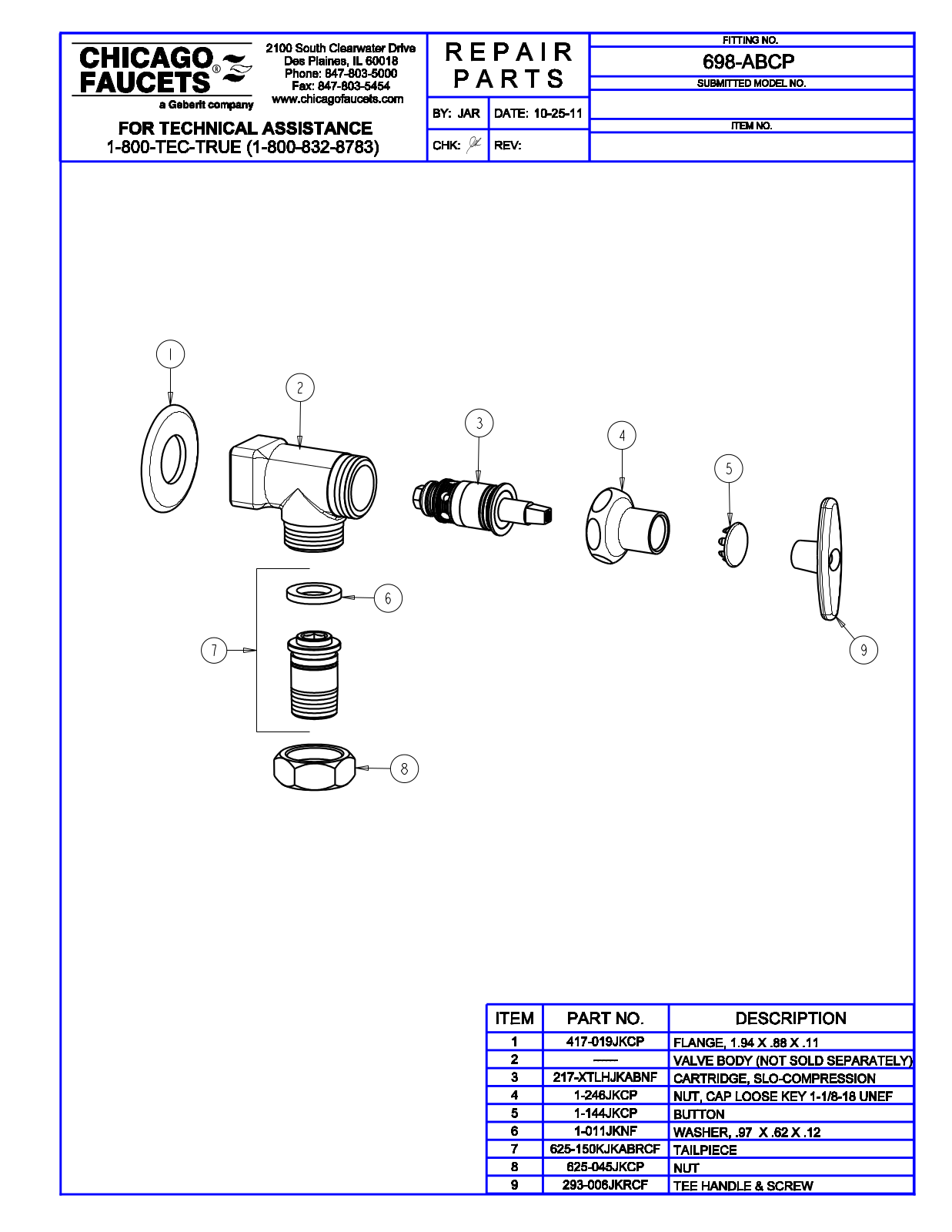 Chicago Faucet 698-ABCP Parts List