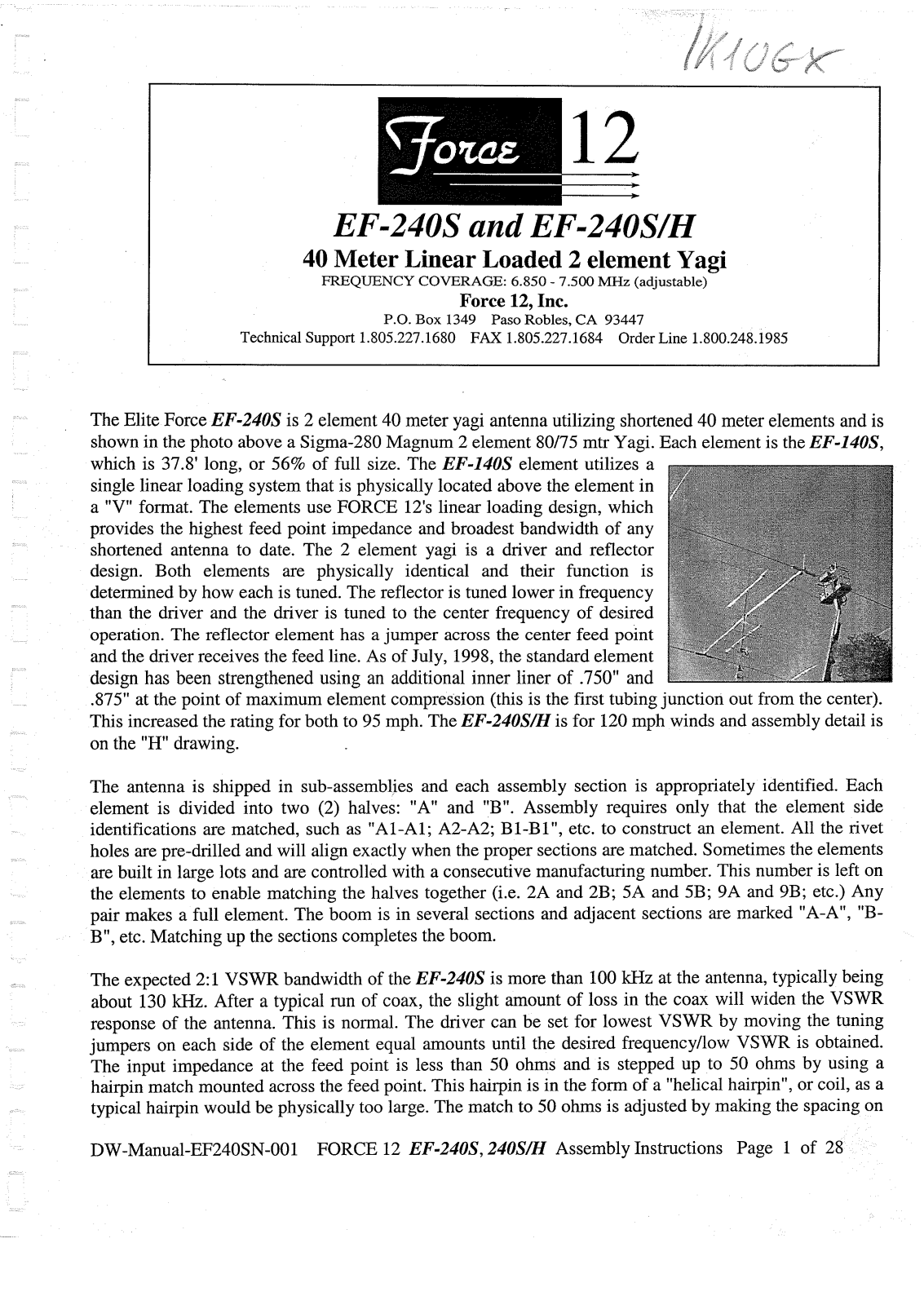 Force 12 EF-240SH, EF-240S User Manual