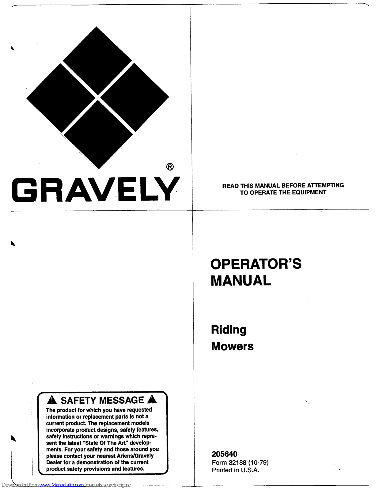 Gravely 830, 830E, 1130E Operator's Manual