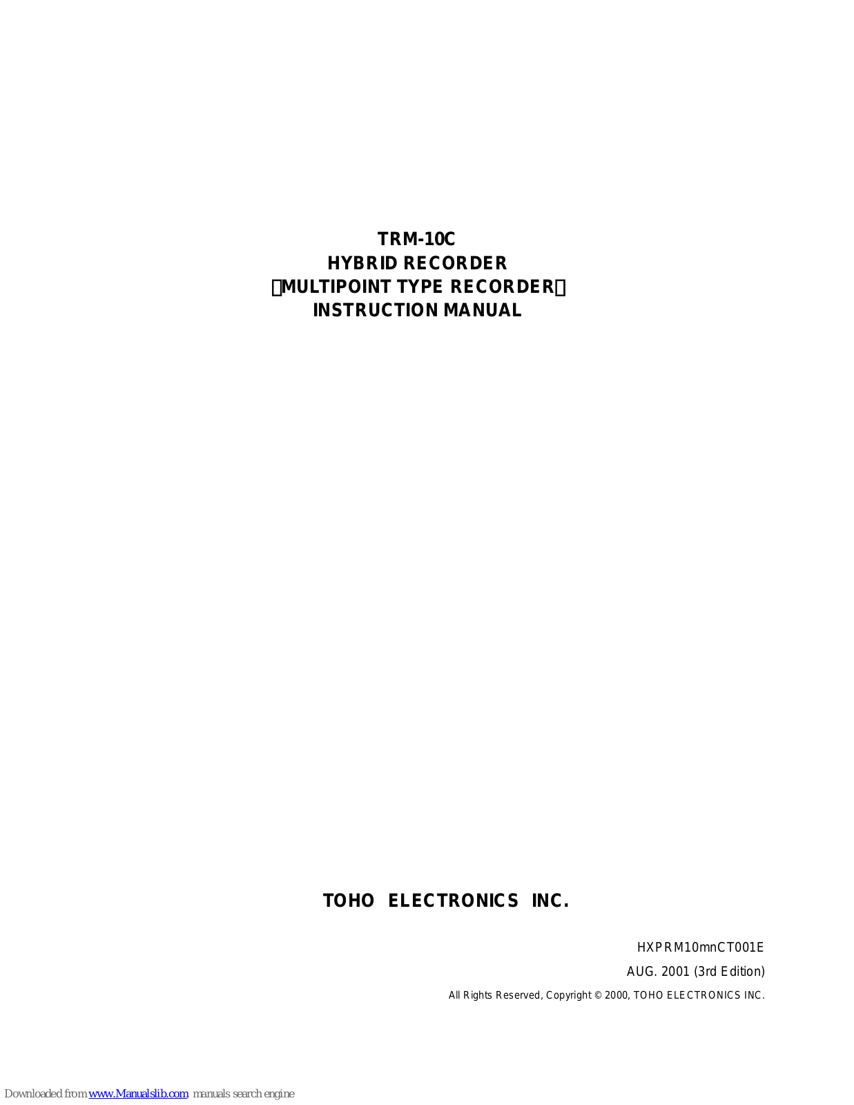 Toho Electronics TRM-10C Instruction Manual