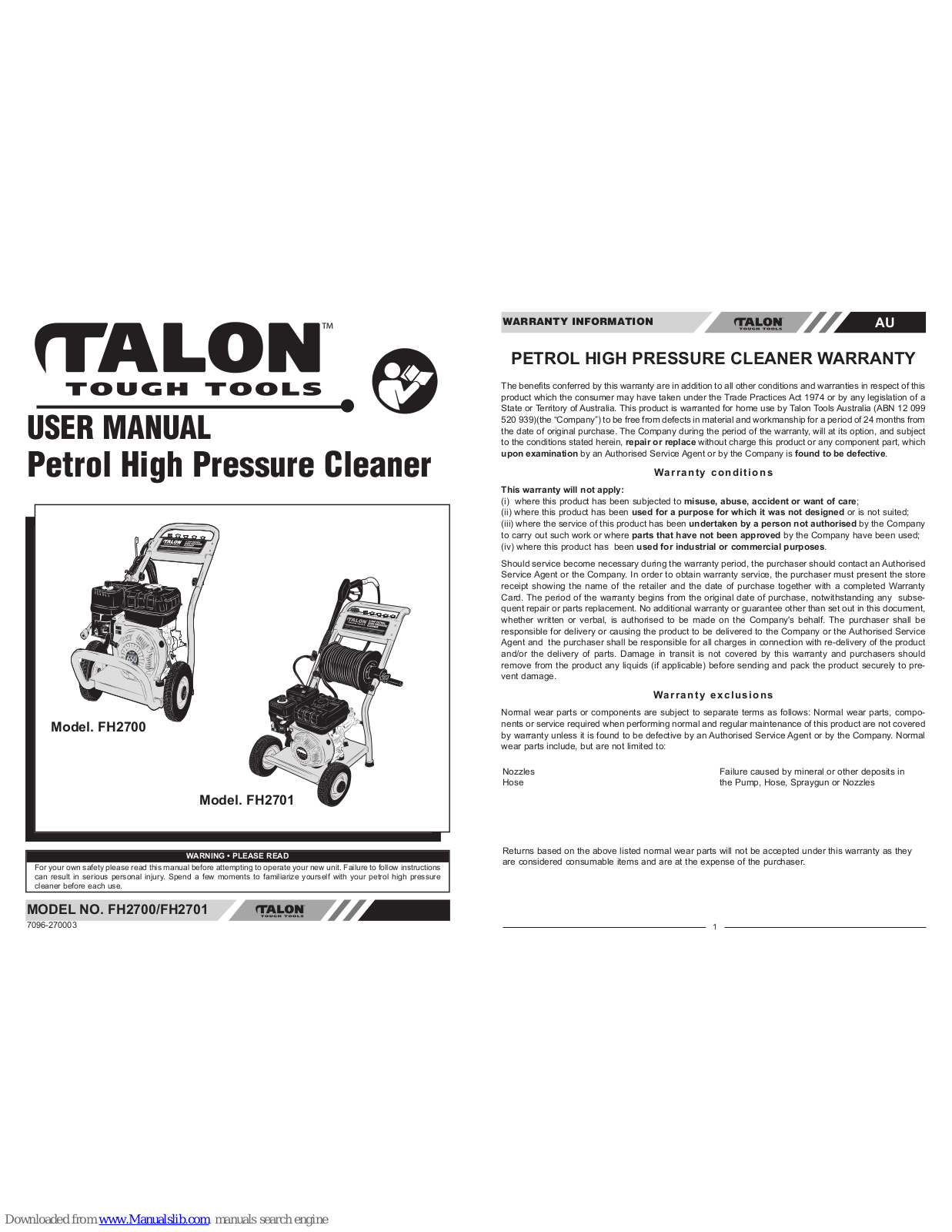 Talon Tools FH2700, FH2701 User Manual