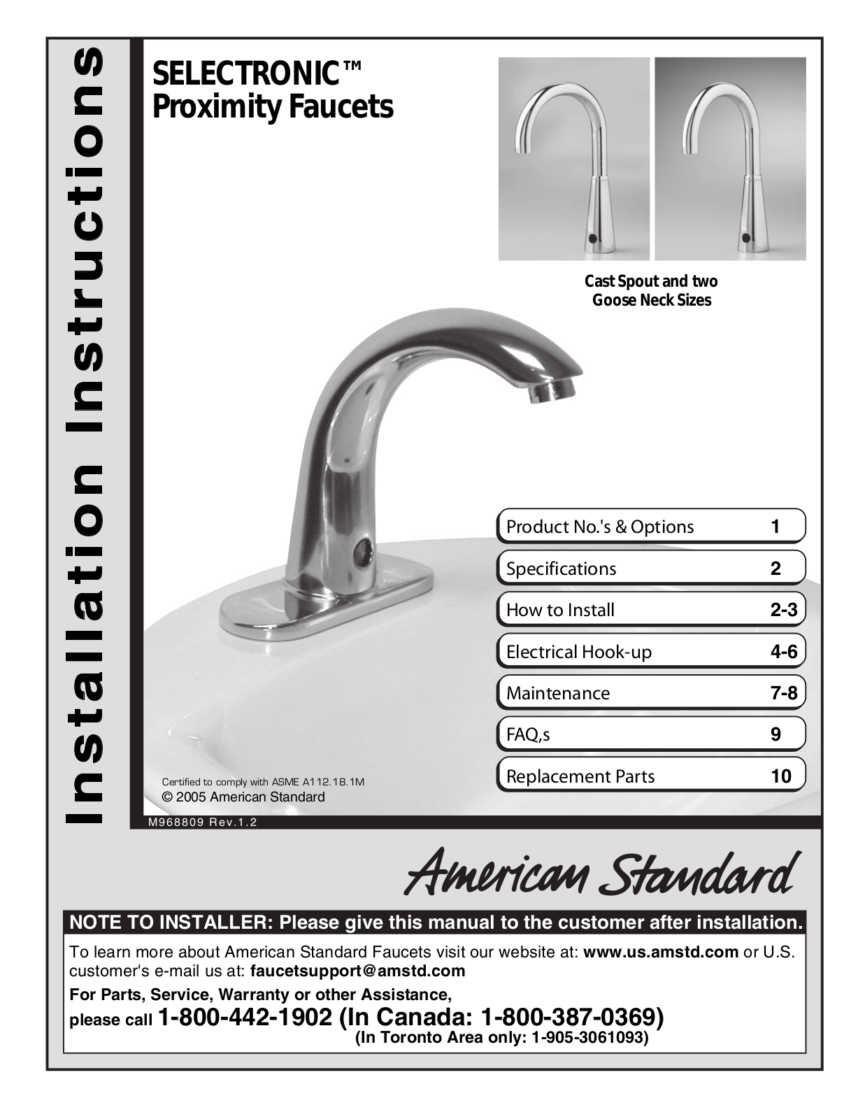 American Standard Proximity Faucet User Manual