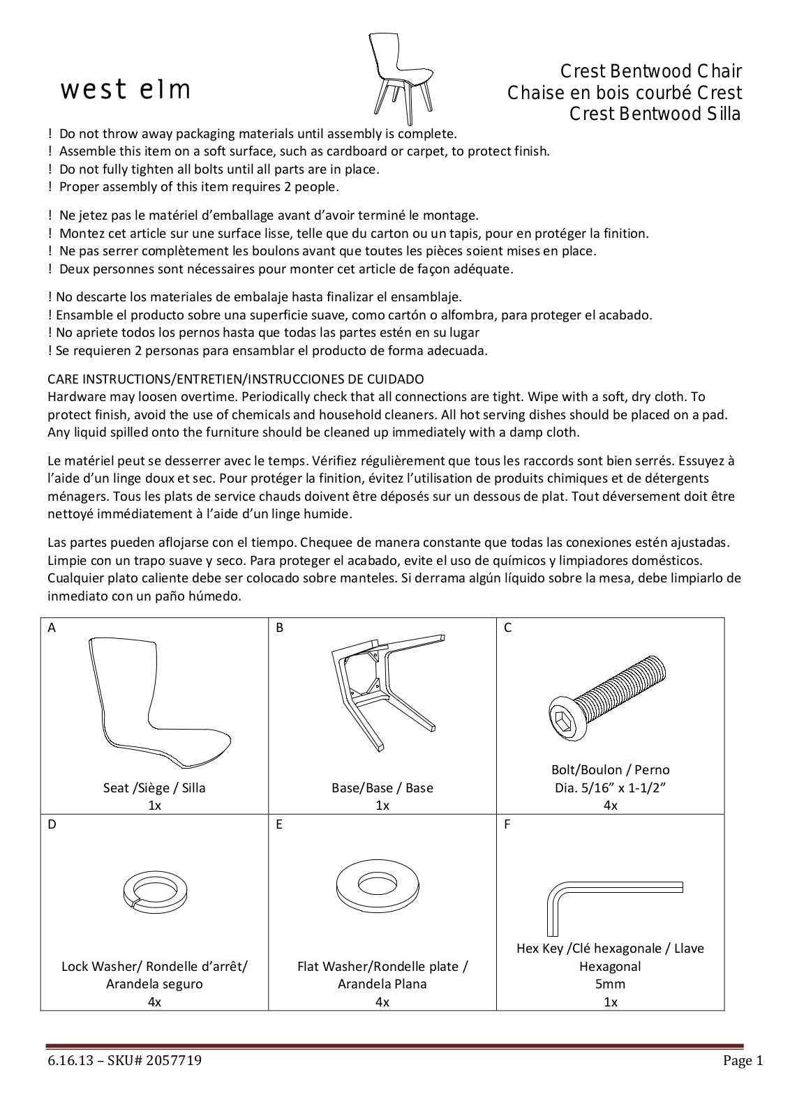 West Elm Crest Bentwood Chair Assembly Instruction