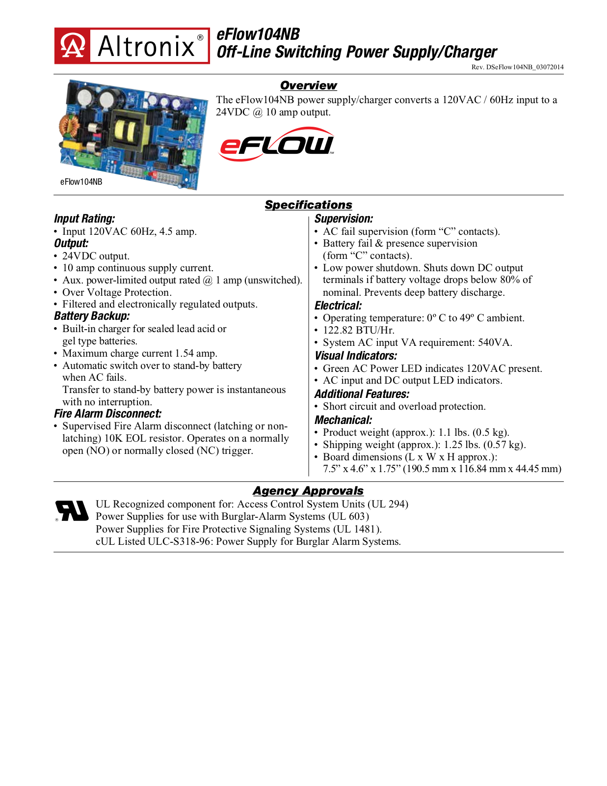 Altronix EFLOW104NB Specsheet