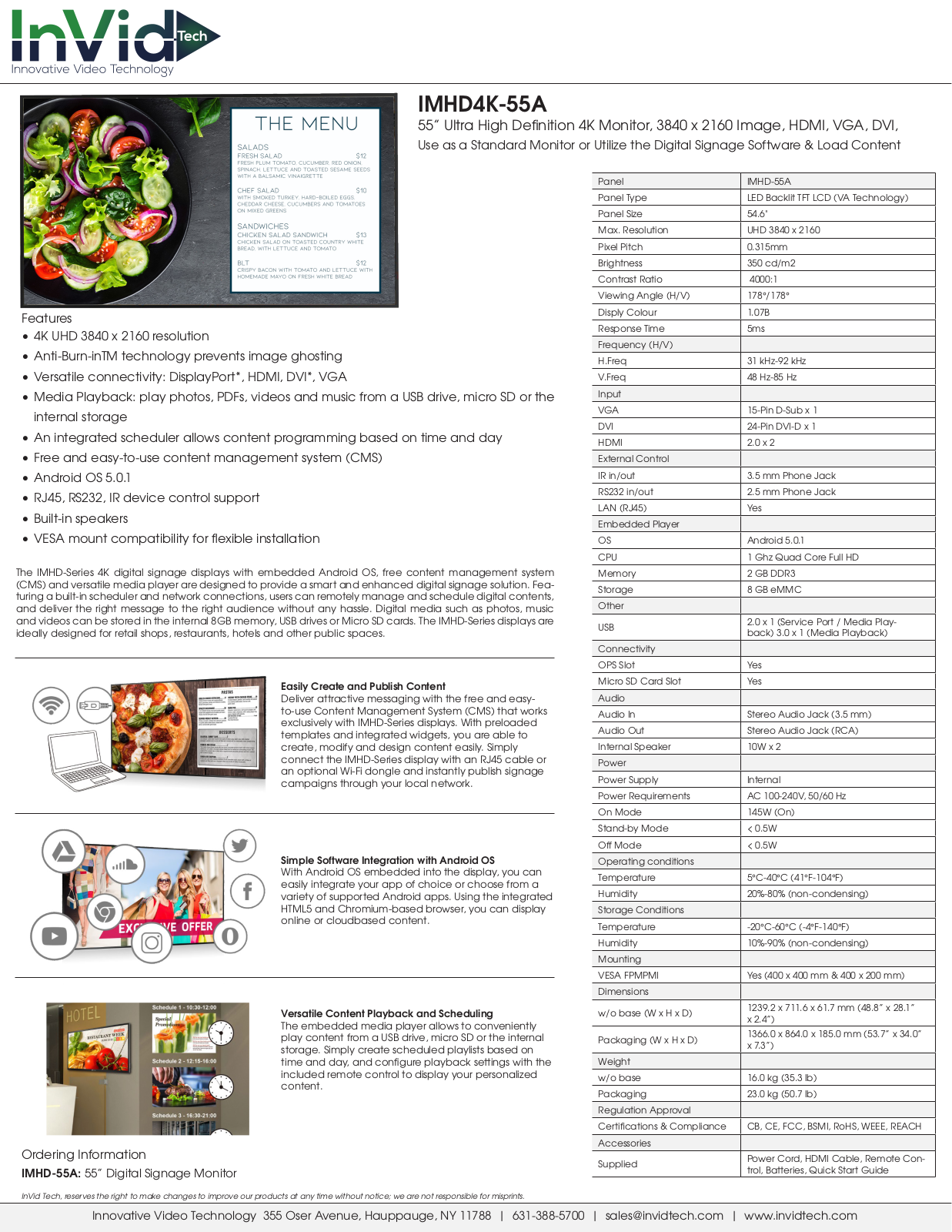 InVid IMHD4K-55A Specsheet