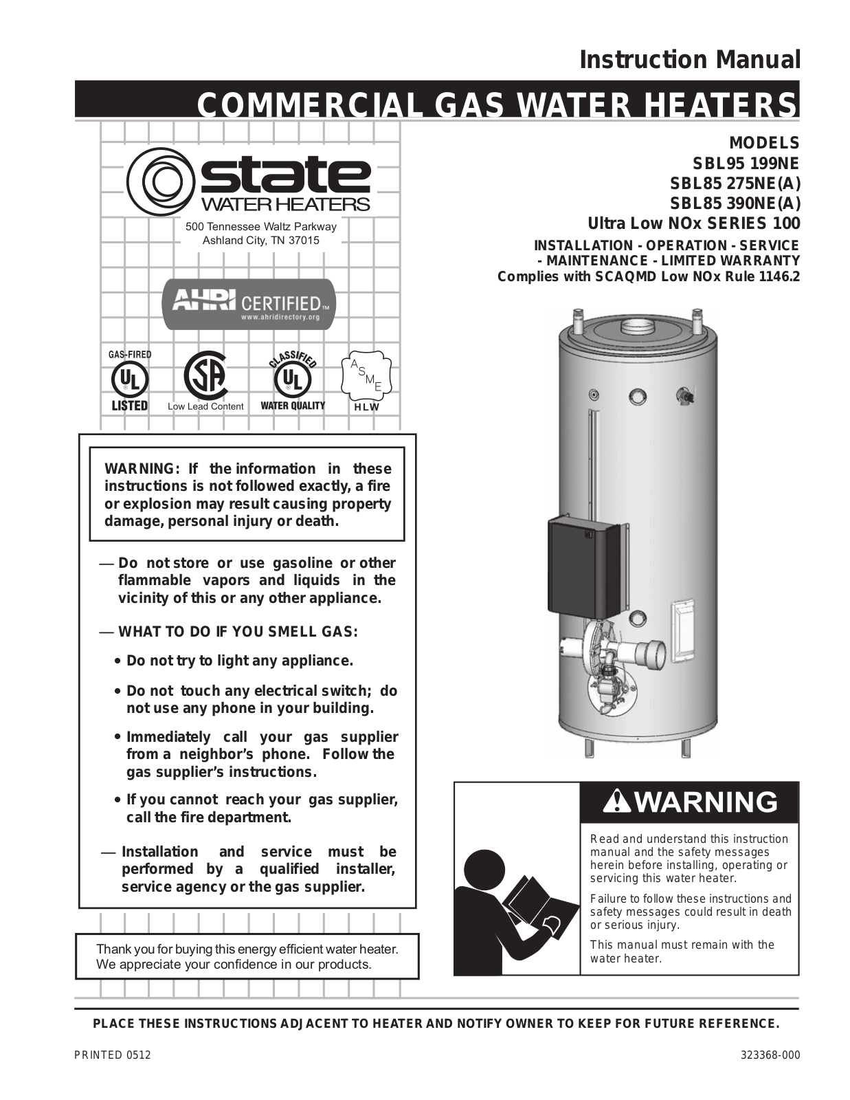 State Industries SBL95 199NE User Manual