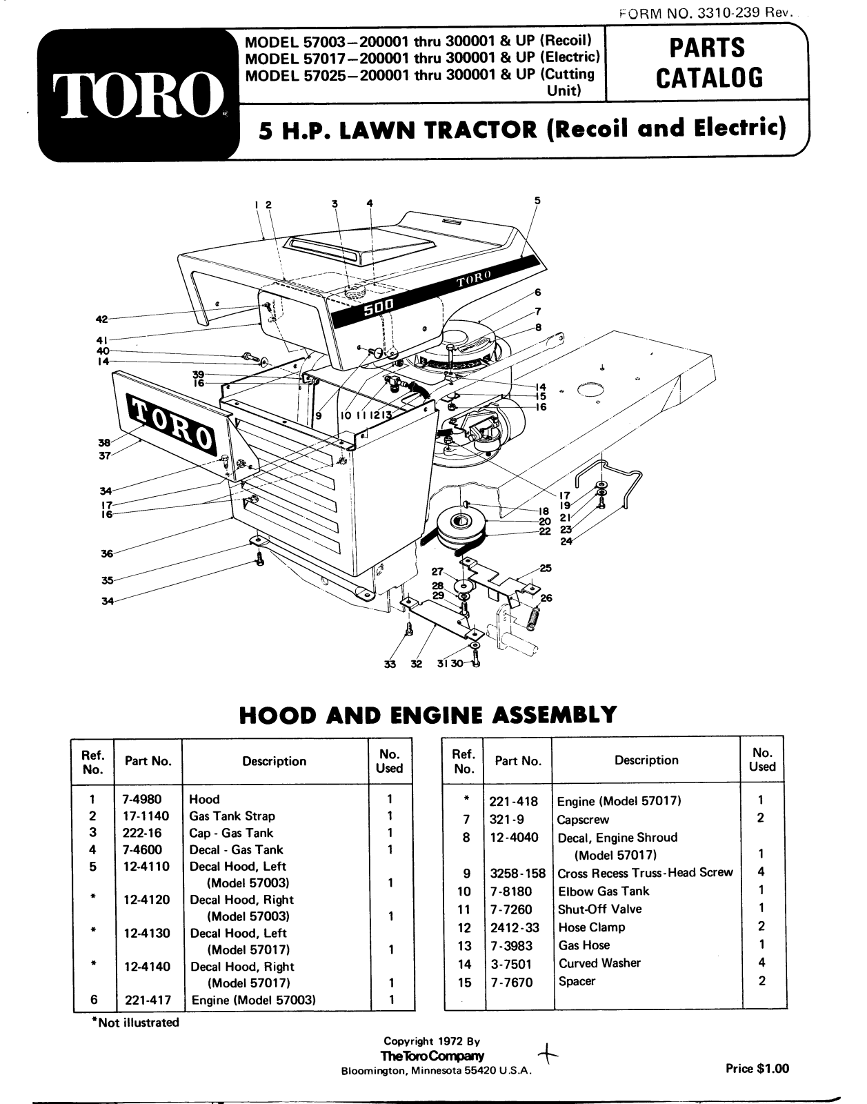 Toro 57003, 57017, 57025 Parts Catalogue