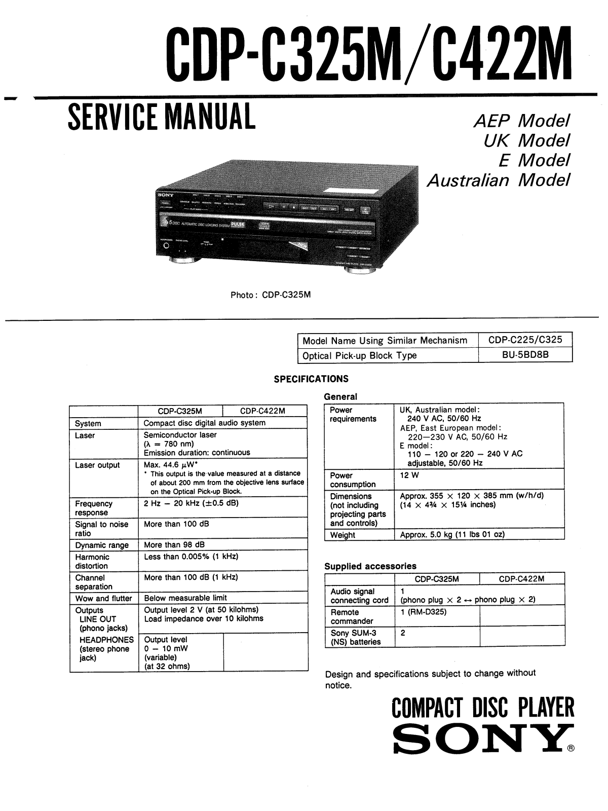 Sony CDPC-422-M Service manual