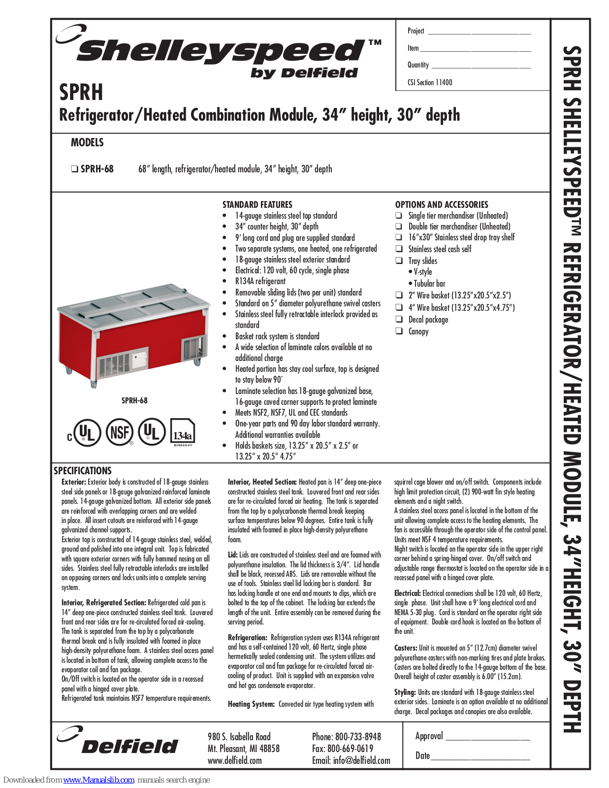 Delfield Shelleyspeed SPRH-68 Specifications