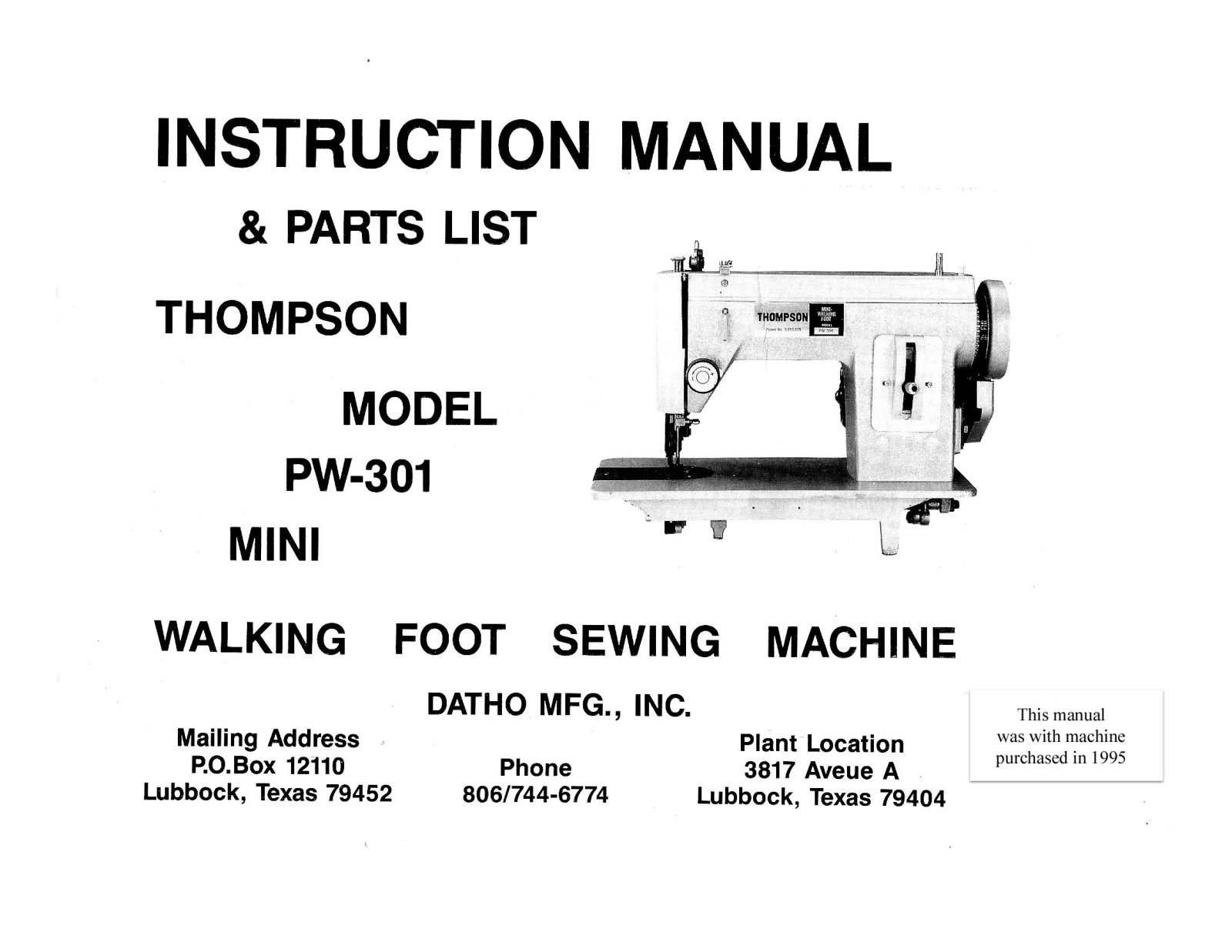 Thompson PW-301 User Manual