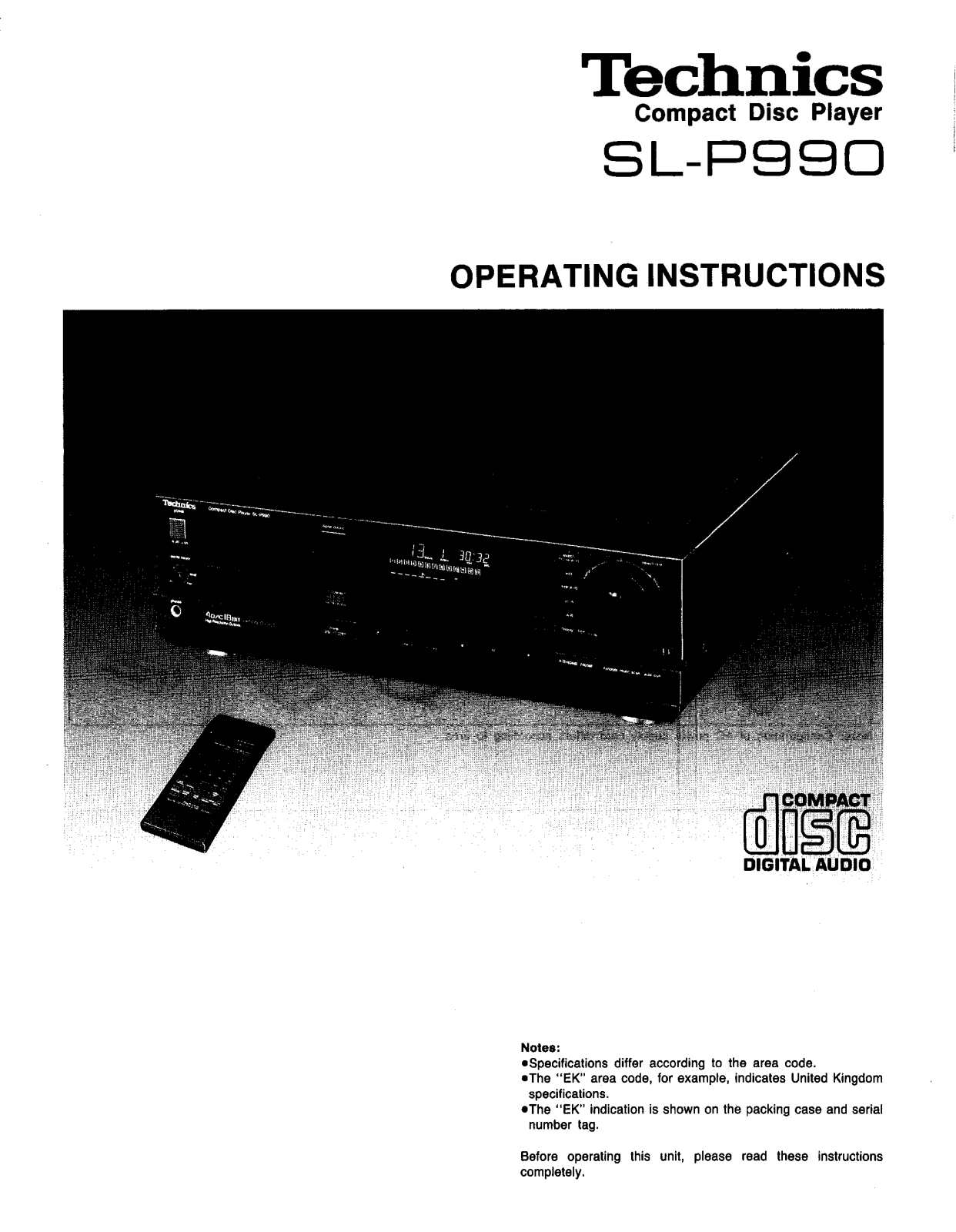 Technics SLP-990 Owners manual