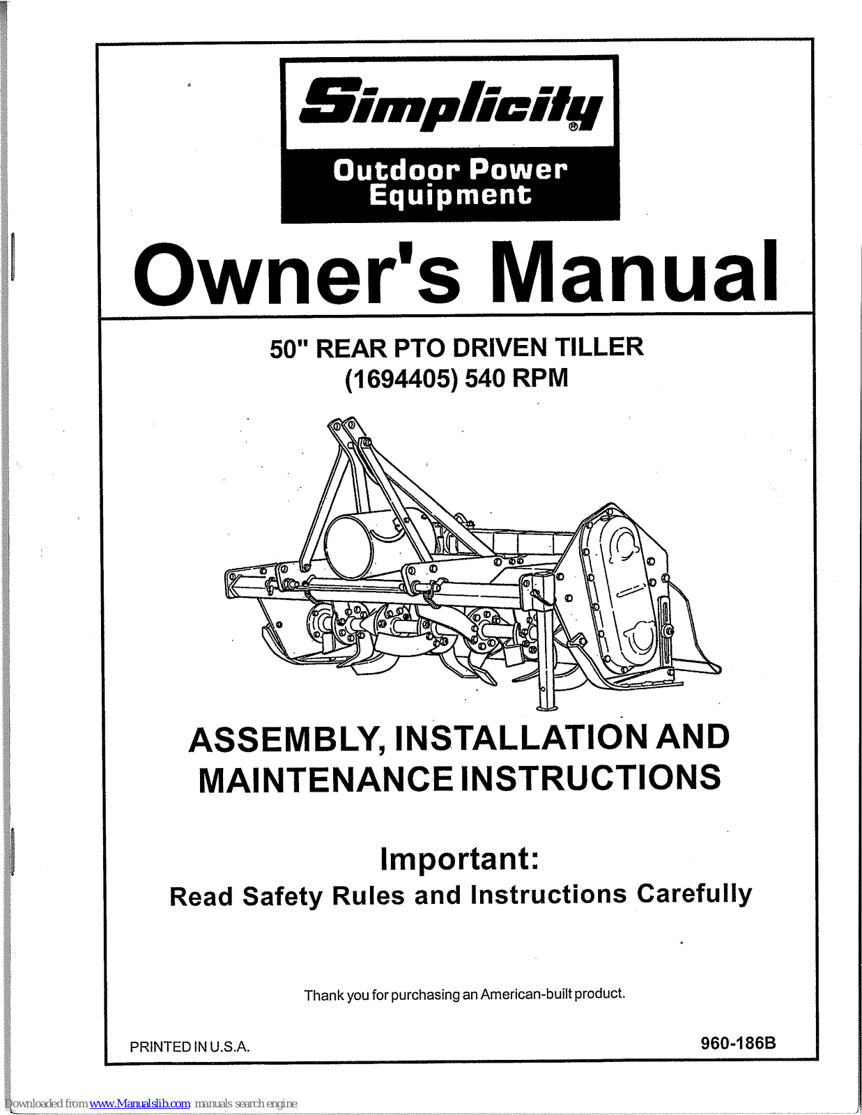 Simplicity 540 RPM Owner's Manual