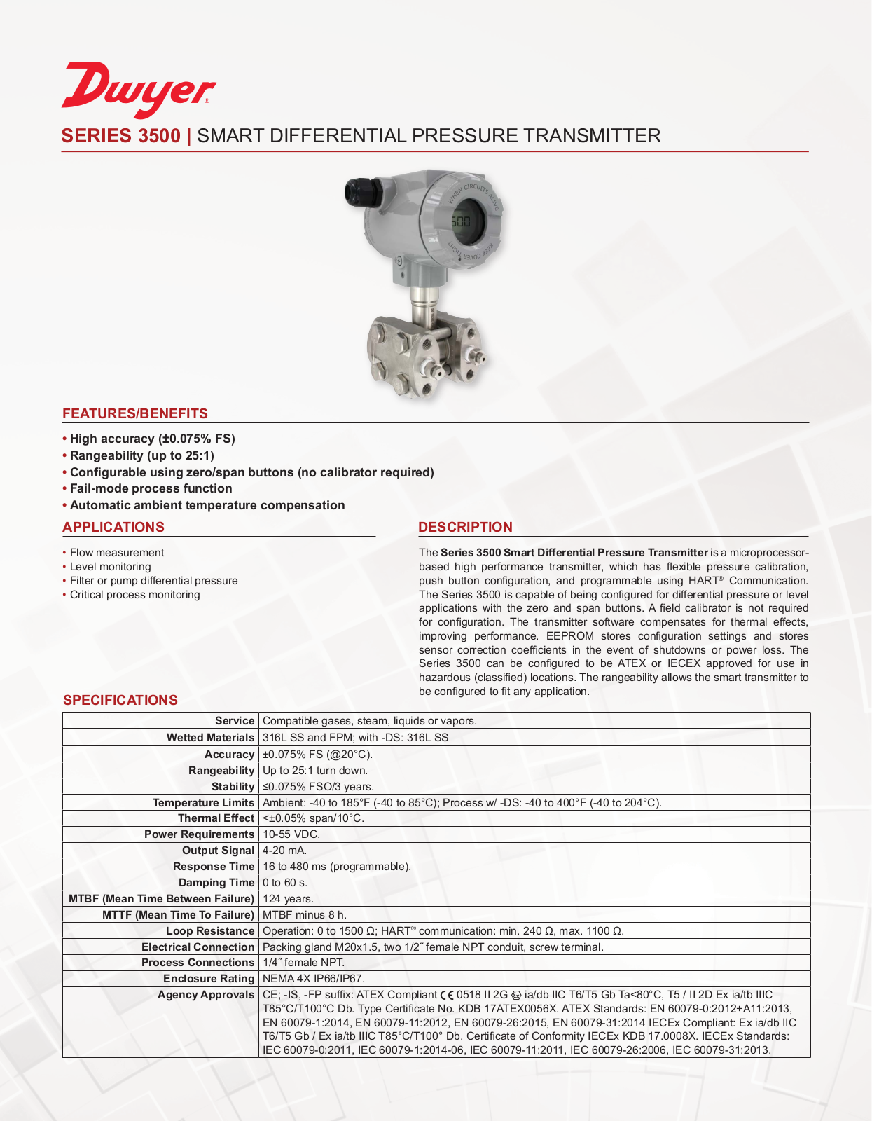 Dwyer Instruments SERIES 3500 Data Sheet