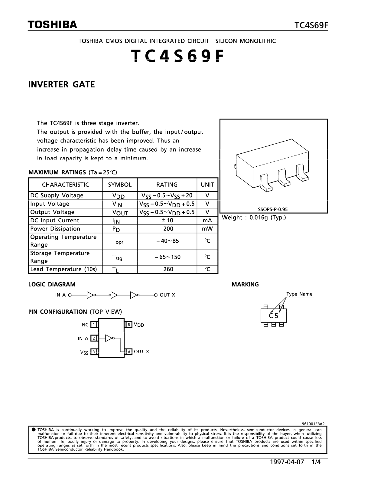 Toshiba TC4S69F Datasheet