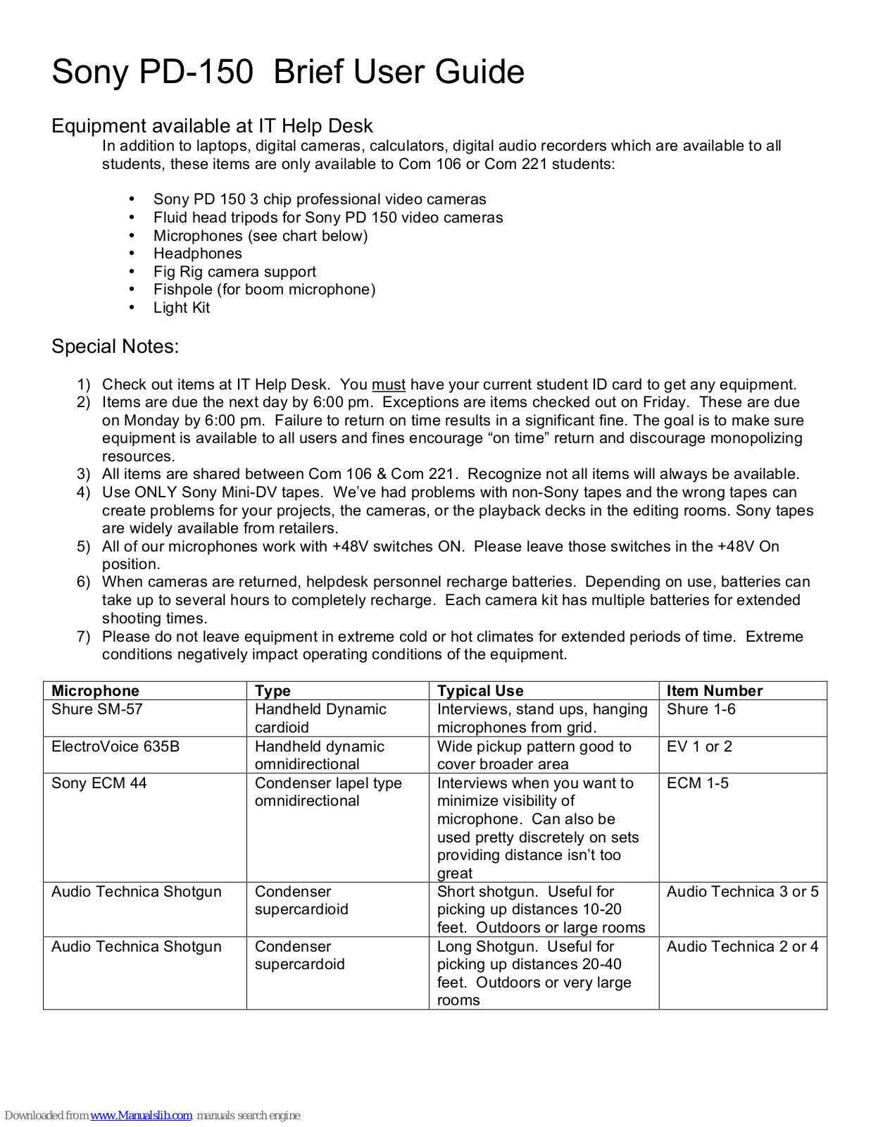 Sony PD-150 Brief User's Manual