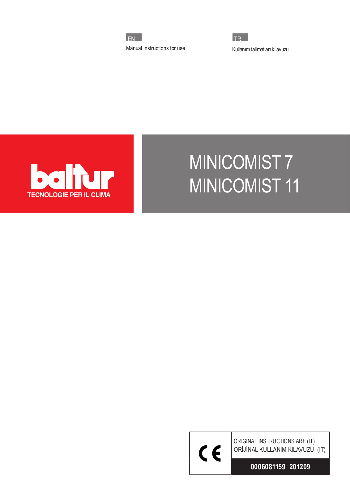 baltur MINICOMIST7, MINICOMIST 11 Manual Instructions For Use