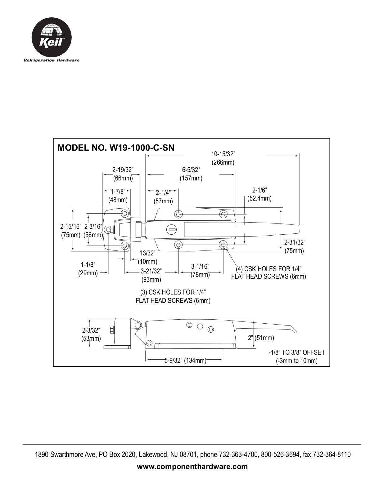 Component Hardware W19-1000-C-SN User Manual