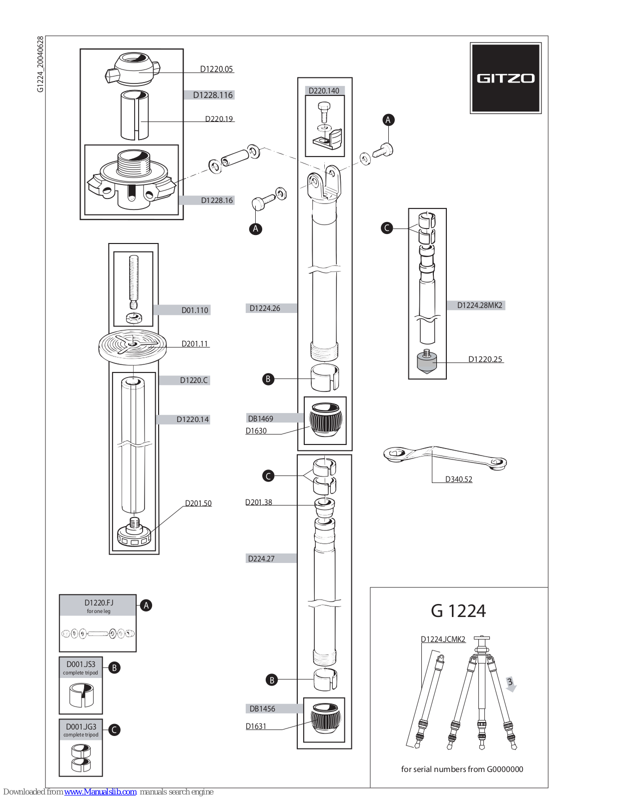 Gitzo Classic Sport G1224 G1224 Parts List