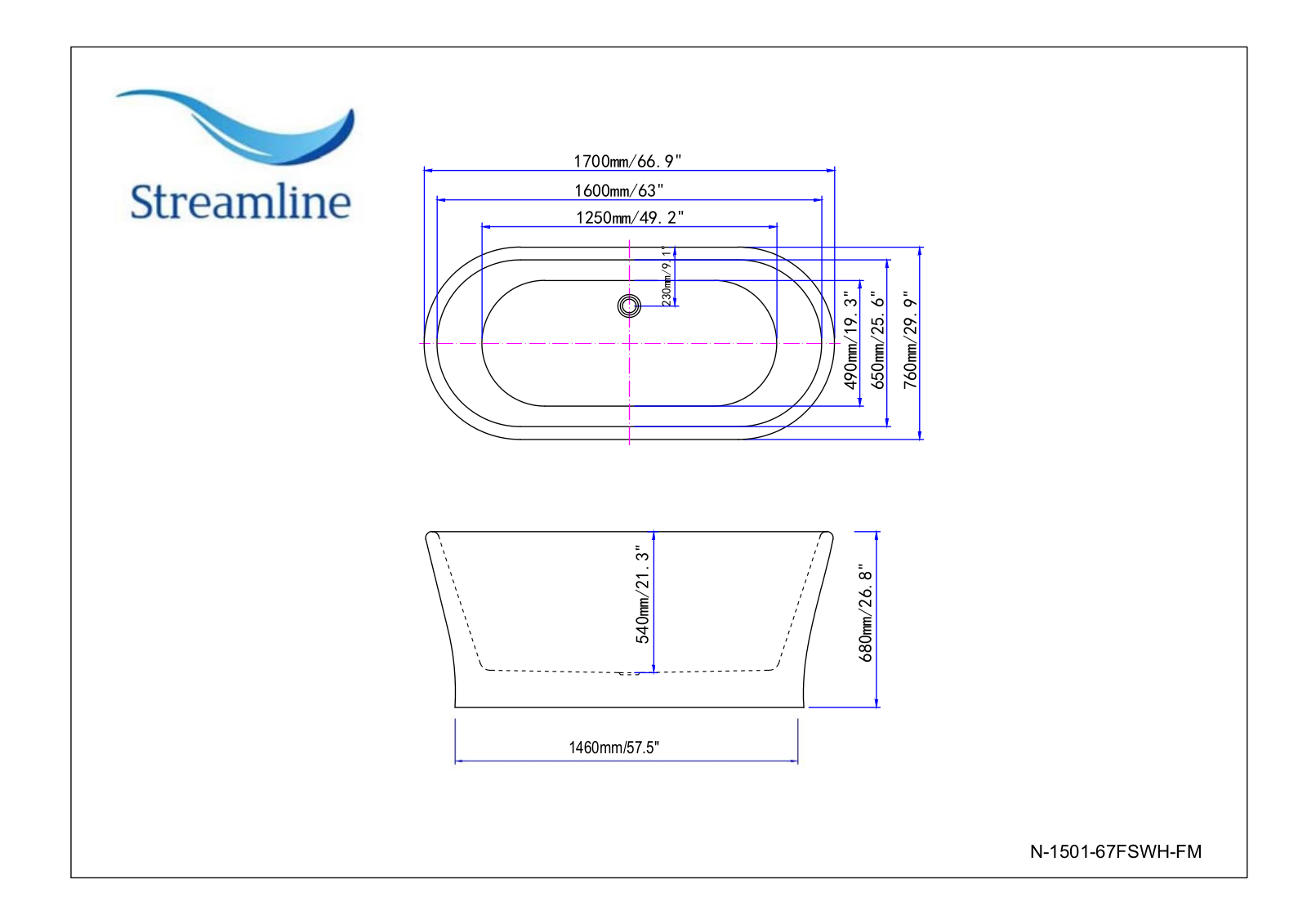 Streamline N150167FSWHFM Specifications