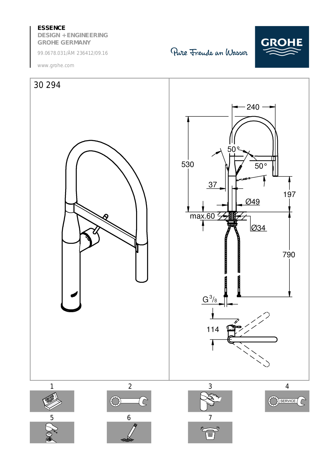 Grohe Essence Professional 30294A00, Essence Professional 30294GN0, 30321DG0, 30321YF0, 30321XC0 Installation drawing