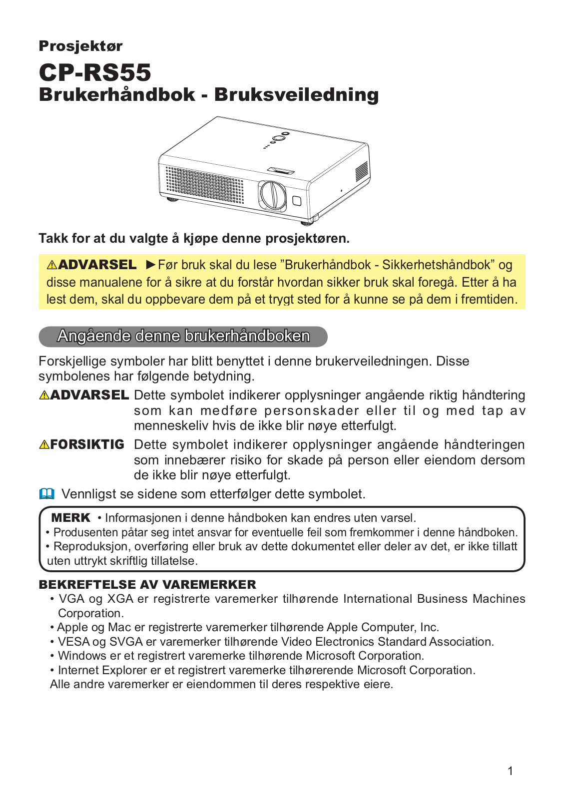 Hitachi CP-RS55CW, CP-RS55 User Manual